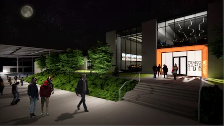 Student Union esports and gaming area exterior at night.
